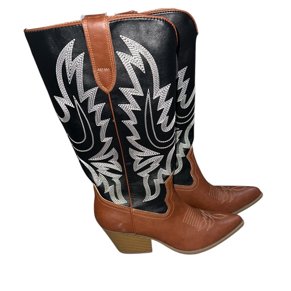 NEW Indigo Rd Brown and Black Western Embroidered Pointed Toe Boots - Picture 4 of 5